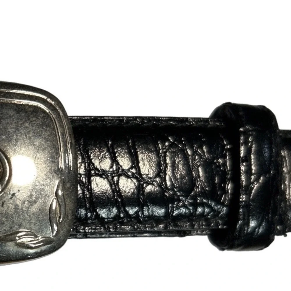 Liz Claiborne Croc Embossed Leather Belt Black Silver‎ Buckle Medium (26